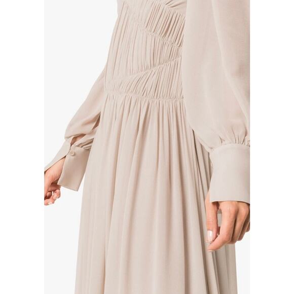 Couture Stella McCartney Carleigh Silk Georgette Maxi Dress Taupe 40 $2600 - Picture 4 of 12